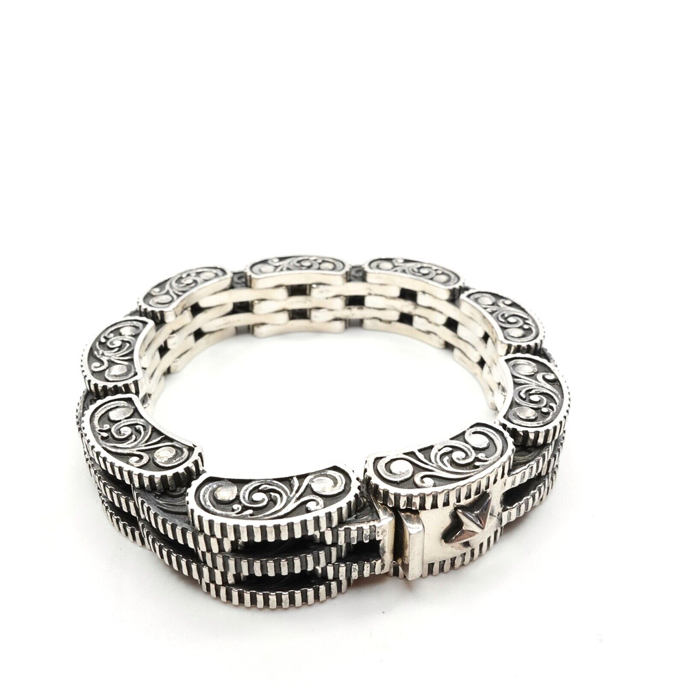 King Baby 7 Row Rotor Link Bracelet Star Box Clasp Silver .925 Large Length 7.75